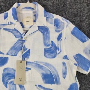 Folk Palls SS Shirt Mens Linen Resort Coastal Art To Wear Euro Camp Size S NWT